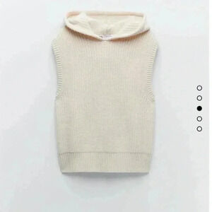 [S]Zara  Cream Knit Hooded Vest Women